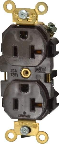 Leviton - 125 VAC, 20 Amp, 5-20R NEMA Configuration, Brown, Industrial Grade, Self Grounding Duplex Receptacle - 1 Phase, 2 Poles, 3 Wire, Flush Mount, Tamper Resistant - Benchmark Tooling