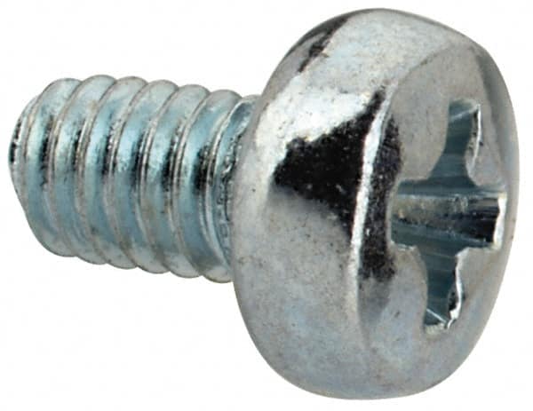 Value Collection - M2.5x0.45, 4mm Length Under Head Phillips Drive Machine Screw - Pan Head, Grade 4.8 Steel, Zinc-Plated Finish, Without Washer - Benchmark Tooling