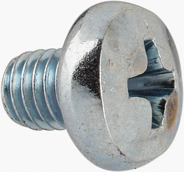Value Collection - M5x0.80, 6mm Length Under Head Phillips Drive Machine Screw - Pan Head, Grade 4.8 Steel, Zinc-Plated Finish, Without Washer - Benchmark Tooling