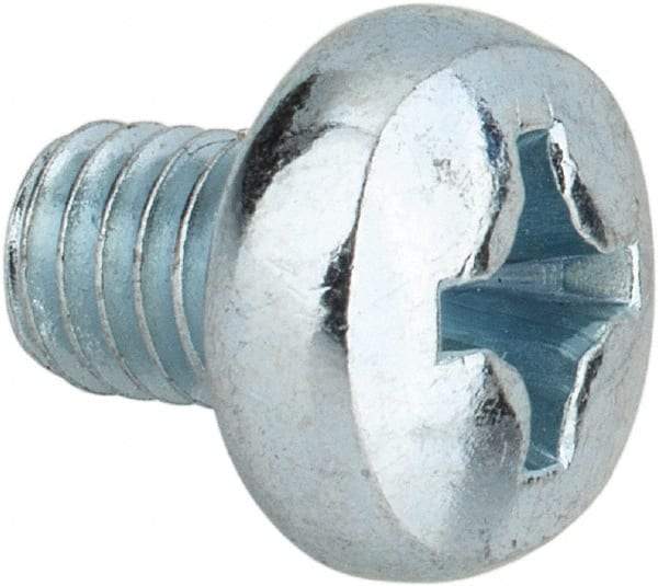Value Collection - M6x1.00, 8mm Length Under Head Phillips Drive Machine Screw - Pan Head, Grade 4.8 Steel, Zinc-Plated Finish, Without Washer - Benchmark Tooling