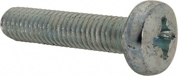 Value Collection - M8x1.25, 35mm Length Under Head Phillips Drive Machine Screw - Pan Head, Grade 4.8 Steel, Zinc-Plated Finish, Without Washer - Benchmark Tooling