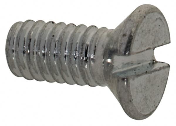 Value Collection - M2.5x0.45, 6mm OAL Slotted Drive Machine Screw - Flat Head, Grade 4.8 Steel, Zinc-Plated Finish, Without Washer - Benchmark Tooling