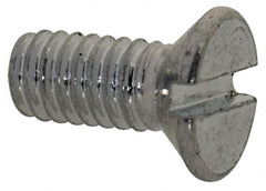 Value Collection - M2.5x0.45, 6mm OAL Slotted Drive Machine Screw - Flat Head, Grade 4.8 Steel, Zinc-Plated Finish, Without Washer - Benchmark Tooling