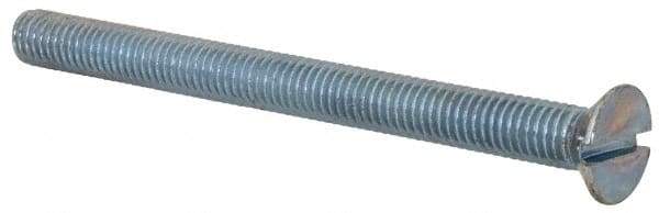 Value Collection - M5x0.80, 60mm OAL Slotted Drive Machine Screw - Flat Head, Grade 4.8 Steel, Zinc-Plated Finish, Without Washer - Benchmark Tooling
