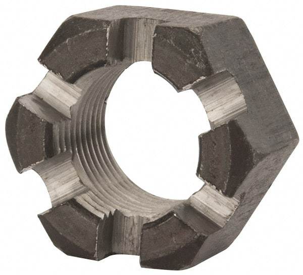 Value Collection - 1-1/8 - 12 UNF Grade 2 Steel Slotted Locknut - 1-11/16" Width Across Flats, 31/32" High, Uncoated - Benchmark Tooling