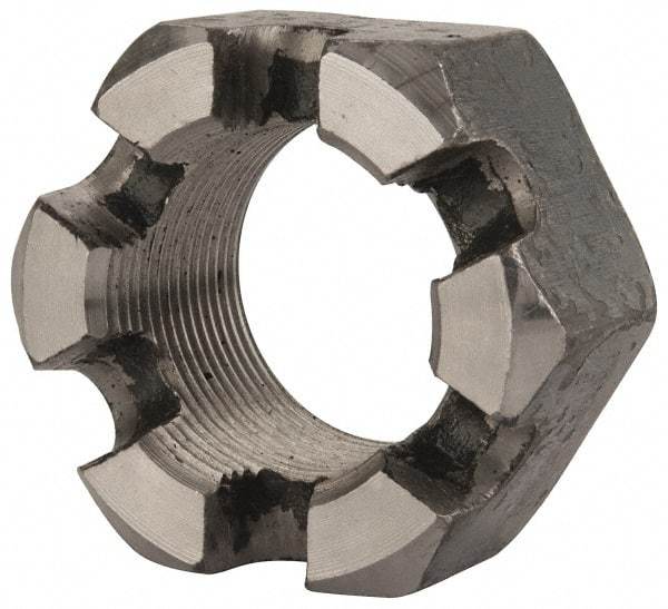 Value Collection - 1-1/2 - 12 UNF Grade 2 Steel Slotted Locknut - 2-1/4" Width Across Flats, 1-9/32" High, Uncoated - Benchmark Tooling