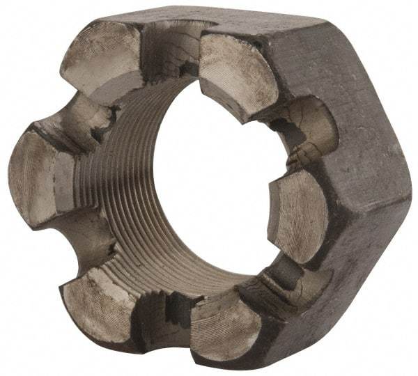 Value Collection - 1-3/4 - 12 UNF Grade 2 Steel Slotted Locknut - 2-5/8" Width Across Flats, 1-1/2" High, Uncoated - Benchmark Tooling