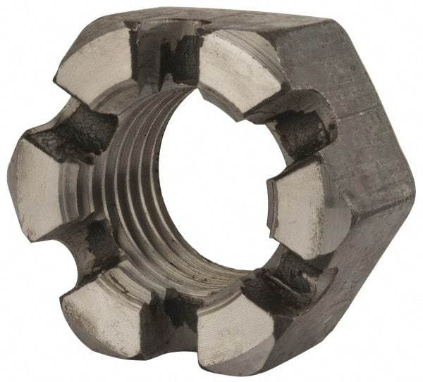 Value Collection - 2 - 4-1/2 UNC Grade 2 Steel Slotted Locknut - 3" Width Across Flats, 1-23/32" High, Uncoated - Benchmark Tooling