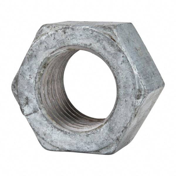 Value Collection - 1-1/2 - 6 UNC Steel Right Hand Hex Nut - 2-1/4" Across Flats, 1-9/32" High, Hot Dipped Galvanized Finish - Benchmark Tooling