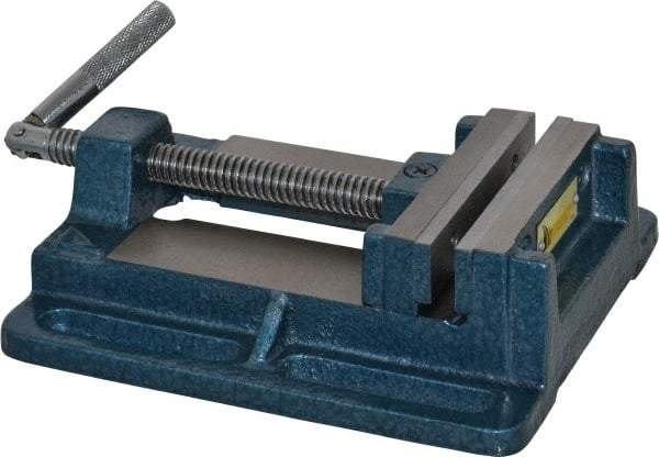 Interstate - 3-13/16" Jaw Opening Capacity x 1" Throat Depth, Horizontal Drill Press Vise - 4" Wide x 1" High Jaw, Stationary Base, Standard Speed, 8.46" OAL x 2.05" Overall Height, Cast Iron - Benchmark Tooling