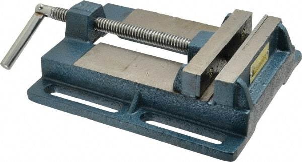 Interstate - 4-5/8" Jaw Opening Capacity x 1" Throat Depth, Horizontal Drill Press Vise - 5" Wide x 1" High Jaw, Stationary Base, Standard Speed, 9.65" OAL x 2.33" Overall Height, Cast Iron - Benchmark Tooling