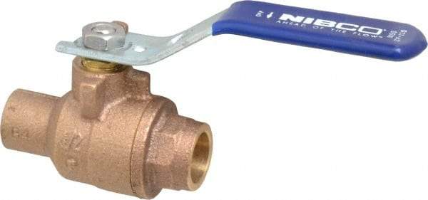 NIBCO - 1/2" Pipe, Full Port, Bronze Standard Ball Valve - 2 Piece, Inline - One Way Flow, Soldered x Soldered Ends, Lever Handle, 600 WOG, 150 WSP - Benchmark Tooling