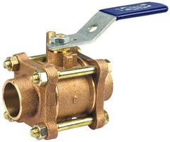 NIBCO - 1-1/2" Pipe, Standard Port, Bronze Standard Ball Valve - 3 Piece, Inline - One Way Flow, Soldered x Soldered Ends, Locking Lever Handle, 600 WOG, 150 WSP - Benchmark Tooling
