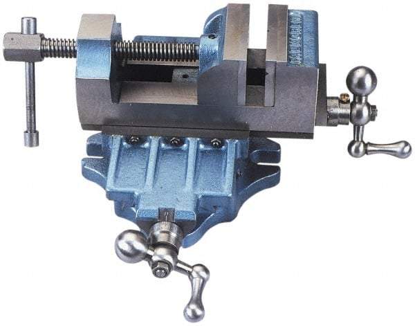 Palmgren - 3" Jaw Opening Capacity x 1-3/4" Throat Depth, Horizontal Drill Press Vise - 3" Wide Jaw, Cross Slide Base, Standard Speed, 12" OAL x 5-1/2" Overall Height, Cast Iron - Benchmark Tooling