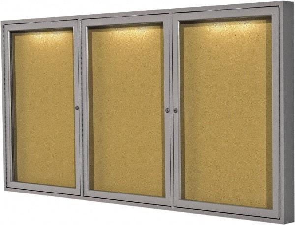 Ghent - 47.13" Wide x 36" High Enclosed Cork Bulletin Board - Natural Cork, Aluminum Frame - Benchmark Tooling