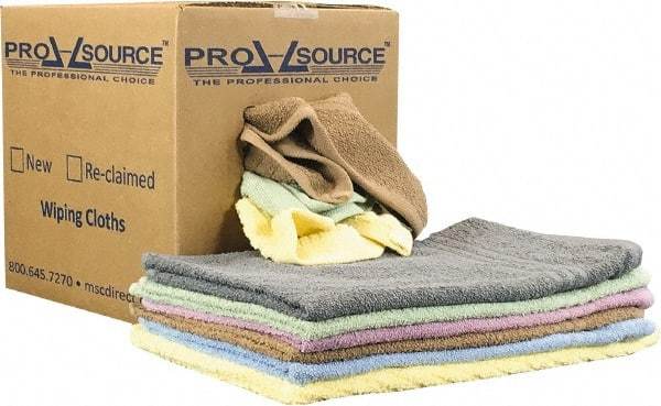 PRO-SOURCE - 16 Inch Long x 16 Inch Wide Virgin Car Wash Cotton Towels - Assorted Colors, Terry Cloth, Medium Lint, 5 Lbs. at 2 to 4 per Pound, Box - Benchmark Tooling