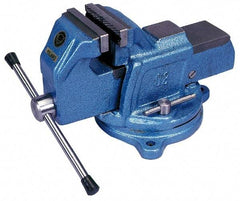 Interstate - 5" Jaw Width, 4-1/2" Opening Capacity, 2-5/8" Throat Depth, Cast Iron Swivel Bench Vise - Bolt Down Base Attachment, 6.81" High - Benchmark Tooling