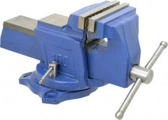 Interstate - 4" Jaw Width, 3-17/32" Opening Capacity, 2-1/4" Throat Depth, Cast Iron Swivel Bench Vise - Bolt Down Base Attachment, 5.77" High - Benchmark Tooling