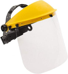 PRO-SAFE - Thermoplastic Yellow Ratchet Adjustment, Face Shield & Headgear Set - 12" Wide x 8" High x 0.04" Thick, Uncoated, Clear Window - Benchmark Tooling