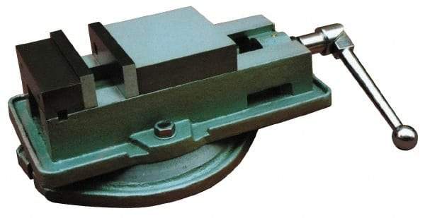 Interstate - 4" Jaw Width, 3-7/8" Jaw Opening Capacity, Horizontal Swivel Machine Vise - Manual Operation, 4,496 Lb Capacity, 1 Station, 12.97" Long x 3.7" High x 1-13/64" Deep, 1-1/8" Jaw Height, Cast Iron - Benchmark Tooling