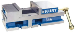 Kurt - 6" Jaw Width, 4" Jaw Opening Capacity, Horizontal Stationary Machine Vise - Reverse Manual Operation, 6,356 Lb Capacity, 1 Station, 14.88" Long x 4.6720" High x 1-31/64" Deep, 1.735" Jaw Height, 80 Lb Max Clamp Force - Benchmark Tooling