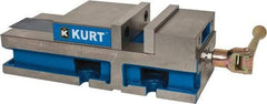 Kurt - 6" Jaw Width, 6" Jaw Opening Capacity, Horizontal Stationary Machine Vise - Reverse Manual Operation, 6,356 Lb Capacity, 1 Station, 17" Long x 4.6720" High x 1-31/64" Deep, 1.735" Jaw Height, 80 Lb Max Clamp Force - Benchmark Tooling