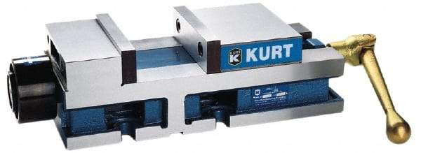 Kurt - 6" Jaw Width, 6" Jaw Opening Capacity, Horizontal Stationary Machine Vise - Hydraulic Operation, 12,600 Lb Capacity, 1 Station, 17" Long x 4.6720" High x 1-31/64" Deep, 1.735" Jaw Height, 3,200 psi Max Clamp Force - Benchmark Tooling