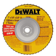 DeWALT - 24 Grit, 7" Wheel Diam, 1/4" Wheel Thickness, Type 27 Depressed Center Wheel - Aluminum Oxide, R Hardness, 8,700 Max RPM, Compatible with Angle Grinder - Benchmark Tooling