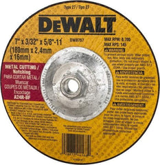 DeWALT - 24 Grit, 7" Wheel Diam, 3/32" Wheel Thickness, Type 27 Depressed Center Wheel - Aluminum Oxide, R Hardness, 8,700 Max RPM, Compatible with Angle Grinder - Benchmark Tooling
