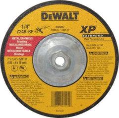 DeWALT - 24 Grit, 7" Wheel Diam, 1/4" Wheel Thickness, Type 27 Depressed Center Wheel - Zirconia Alumina, R Hardness, 8,700 Max RPM, Compatible with Angle Grinder - Benchmark Tooling