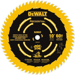 DeWALT - 10" Diam, 5/8" Arbor Hole Diam, 60 Tooth Wet & Dry Cut Saw Blade - Carbide-Tipped, Crosscut & Smooth Action, Standard Round Arbor - Benchmark Tooling