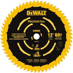 DeWALT - 12" Diam, 1" Arbor Hole Diam, 60 Tooth Wet & Dry Cut Saw Blade - Carbide-Tipped, Crosscut & Smooth Action, Standard Round Arbor - Benchmark Tooling