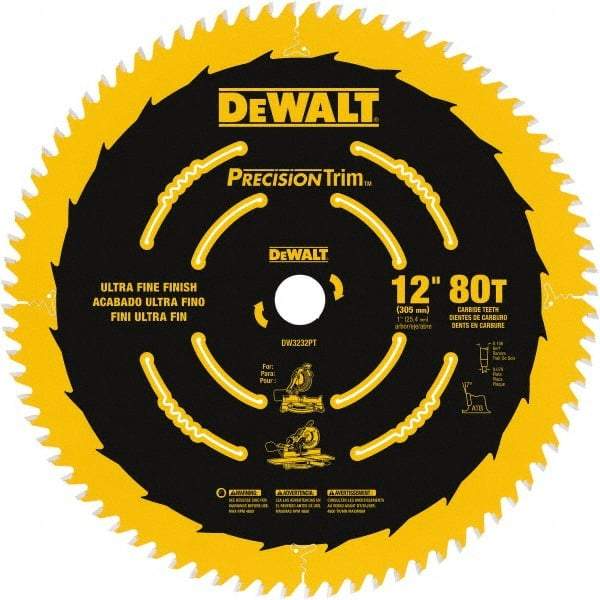 DeWALT - 12" Diam, 1" Arbor Hole Diam, 80 Tooth Wet & Dry Cut Saw Blade - Carbide-Tipped, Finishing Action, Standard Round Arbor - Benchmark Tooling