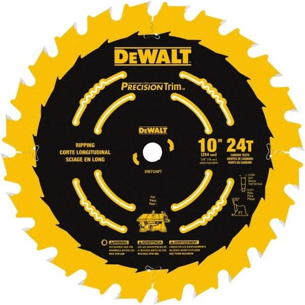 DeWALT - 10" Diam, 5/8" Arbor Hole Diam, 24 Tooth Wet & Dry Cut Saw Blade - Carbide-Tipped, Ripping Action, Standard Round Arbor - Benchmark Tooling