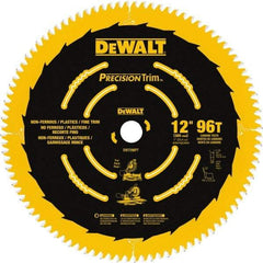 DeWALT - 12" Diam, 1" Arbor Hole Diam, 96 Tooth Wet & Dry Cut Saw Blade - Carbide-Tipped, Fine Trimming Action, Standard Round Arbor - Benchmark Tooling