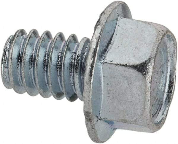 Value Collection - 1/4-20 UNC, 3/8" Length Under Head, Hex Drive Flange Bolt - 3/8" Thread Length, Grade 2 Steel, Serrated Flange, Zinc-Plated Finish - Benchmark Tooling