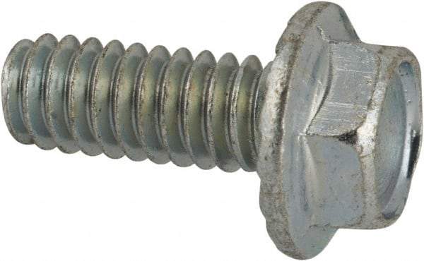 Value Collection - 1/4-20 UNC, 5/8" Length Under Head, Hex Drive Flange Bolt - 5/8" Thread Length, Grade 2 Steel, Serrated Flange, Zinc-Plated Finish - Benchmark Tooling