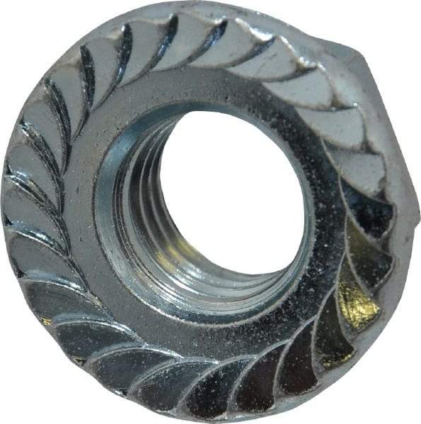 Value Collection - 5/8-11, 1-9/32" Flange Diam, Serrated Flange Nut - Grade Grade 2 Steel, Zinc-Plated Finish, 0.569" Flange Height - Benchmark Tooling