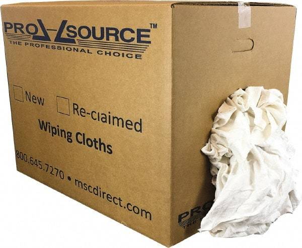 PRO-SOURCE - Reclaimed Cotton Polishing and Dust Cloths - White, Flannel, Low Lint, 50 Lbs. at 3 to 4 per Pound, Box - Benchmark Tooling