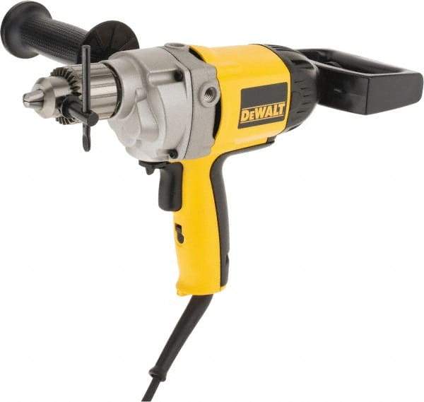 DeWALT - 1/2" Keyed Chuck, 550 RPM, Spade Handle Electric Drill - 9 Amps, 120 Volts, Reversible, Includes 2-Position Rear Spade Handle, 3-Position Side Handle, Chuck Key with Holder - Benchmark Tooling