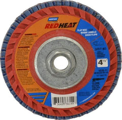 Norton - 80 Grit, 4-1/2" Disc Diam, 5/8-11 Center Hole, Type 27 Ceramic Flap Disc - 13,000 Max RPM, Plastic Backing, Arbor Attaching System, Coated - Benchmark Tooling