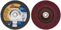 Norton - 40 Grit, 7" Disc Diam, 5/8-11 Center Hole, Type 29 Ceramic Flap Disc - 8,600 Max RPM, Fiberglass Backing, Arbor Attaching System, Coated - Benchmark Tooling