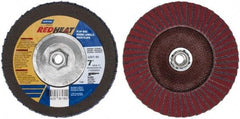 Norton - 60 Grit, 7" Disc Diam, 5/8-11 Center Hole, Type 29 Ceramic Flap Disc - 8,600 Max RPM, Fiberglass Backing, Arbor Attaching System, Coated - Benchmark Tooling