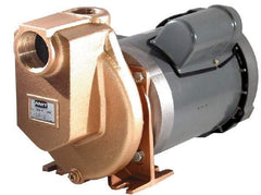 American Machine & Tool - 115/230 Volt, 1 Phase, 3/4 HP, Self Priming Pump - 1-1/2 Inch Inlet, 52 Head Pressure, Bronze and Cast Iron Housing, Bronze Impeller, PTFE Seal - Benchmark Tooling