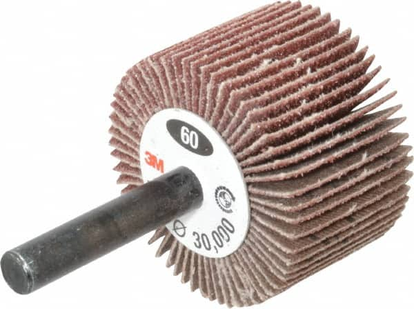 3M - 1-1/2" Diam x 1" Face Width, Medium Aluminum Oxide Coated Mounted Flap Wheel - Benchmark Tooling