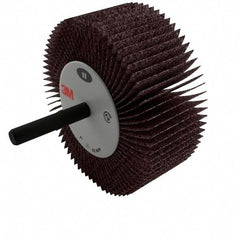 3M - 2" Diam x 1" Face Width, Medium Aluminum Oxide Coated Mounted Flap Wheel - 1/4" Shank Mount, 60 Grit, XE Weighted Cloth Backing, 25,000 Max RPM - Benchmark Tooling