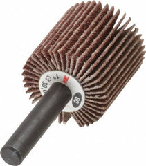 3M - 1" Diam x 1" Face Width, Medium Aluminum Oxide Coated Mounted Flap Wheel - 1/4" Shank Mount, 80 Grit, XE Weighted Cloth Backing, 30,000 Max RPM - Benchmark Tooling