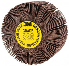 3M - 2" Diam x 1" Face Width, Extra Fine Aluminum Oxide Coated Mounted Flap Wheel - 1/4" Shank Mount, 320 Grit, XE Weighted Cloth Backing, 20,000 Max RPM - Benchmark Tooling