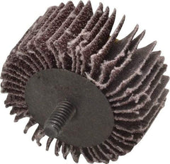 3M - 2" Diam x 1" Face Width, Coarse Aluminum Oxide Coated Mounted Flap Wheel - 1/4-20 Threaded Mount, 40 Grit, X Weighted Cloth Backing, 20,000 Max RPM - Benchmark Tooling