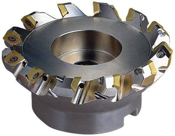 Seco - 112mm Cut Diam, 32mm Arbor Hole, 6mm Max Depth of Cut, 45° Indexable Chamfer & Angle Face Mill - 5 Inserts, SE.X 1204 Insert, Right Hand Cut, 5 Flutes, Through Coolant, Series R220.53 - Benchmark Tooling
